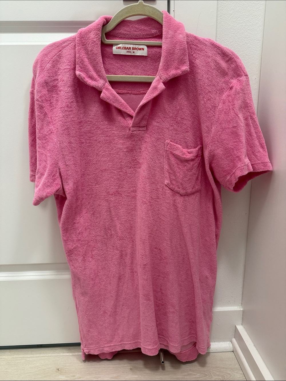 Orlebar Brown Pink Terry Cloth Polo with Chest Pocket
